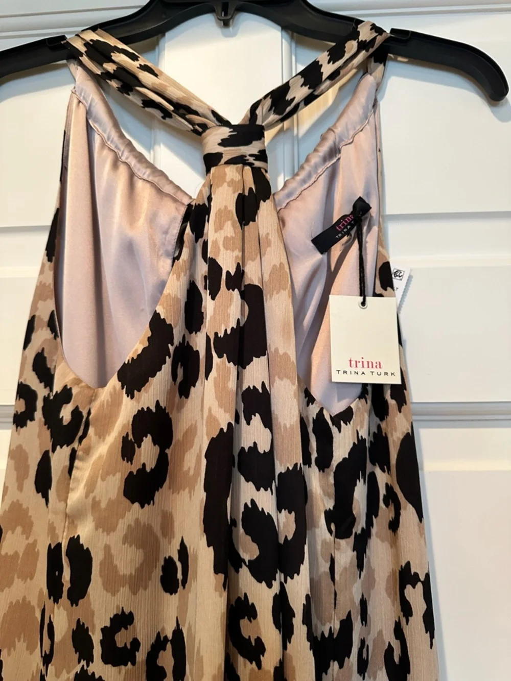 TRINA TURK Leopard Print Tie-Neck Dress in Beige and Black NWT - Picture 4 of 6